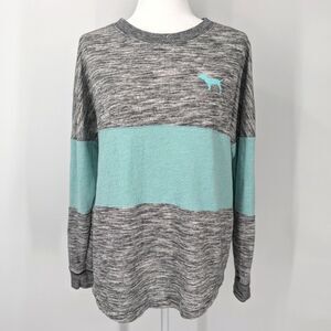 PINK Victoria's Secret Gray Teal Blue Colorblock Long Sleeve Sweatshirt Small